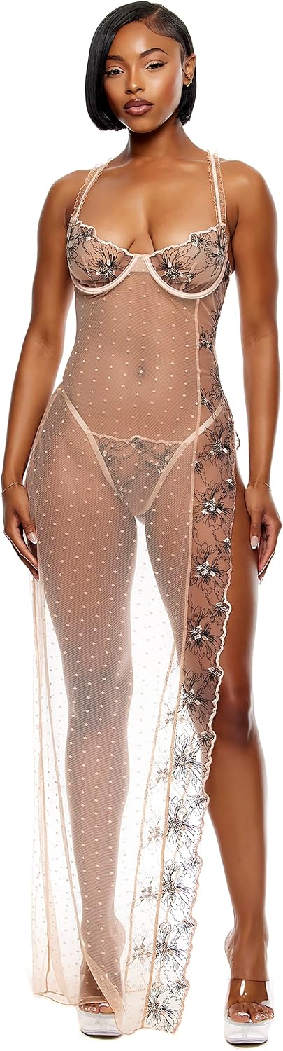 Forplay Women's Just Peachy Embroidered Nightgown Lingerie Set
