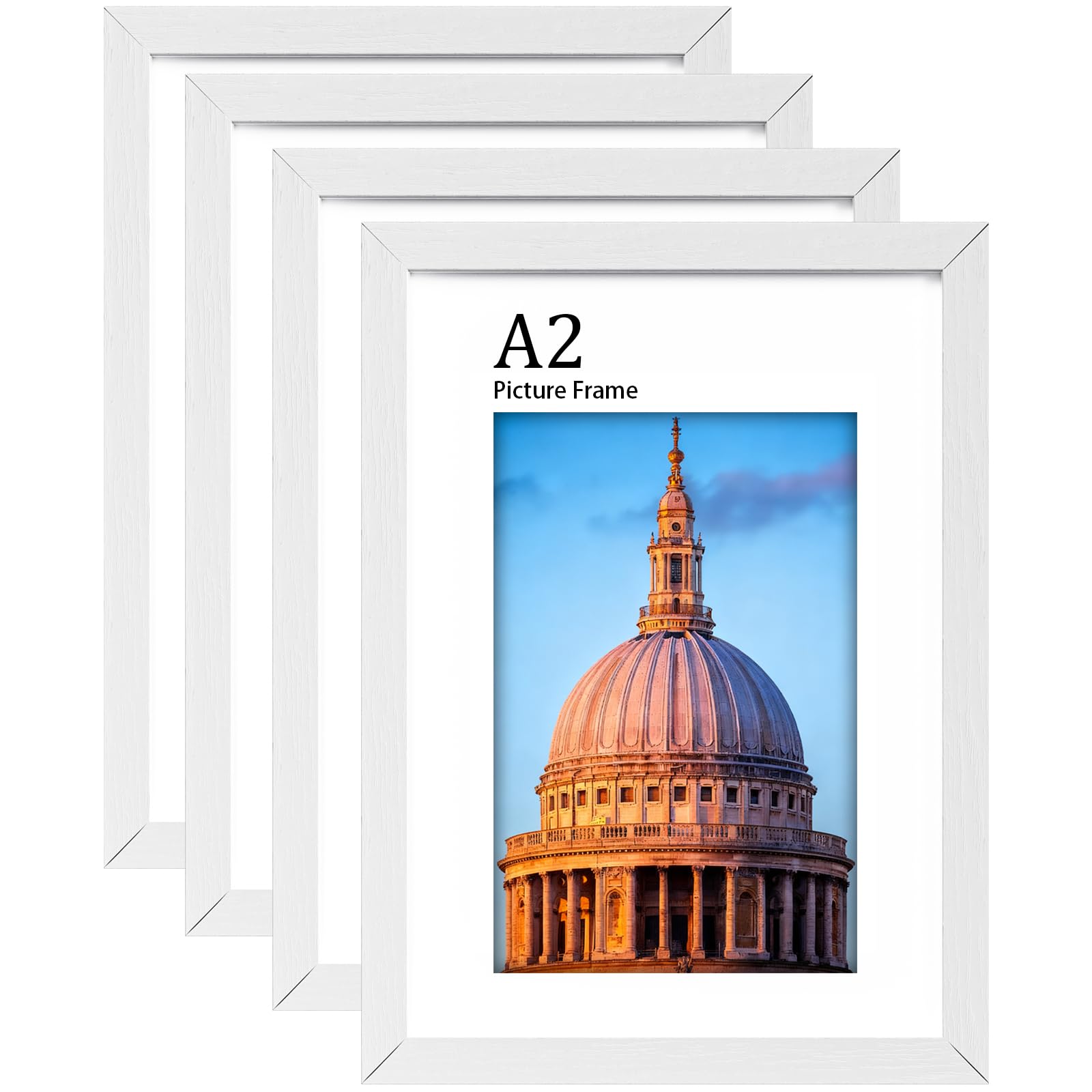 4Pack A2 Picture Frames, Wooden A2 Photo Frame 59.4 x 42cm, Versatile a2 Frame White, Display, Landscape or Portrait Orientation-Material Plexiglass โ image 1