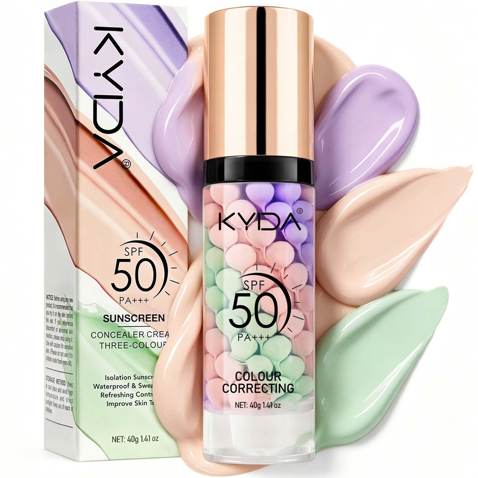 KYDA 3 In 1 Primer for Face Before Makeup,One Step Color Correcting Primer,SPF 50 PA+++ Color Correcting Serum, Moisturizing Makeup Sunscreen Primer, Oil Control Skin Corrector Purple Pink Green