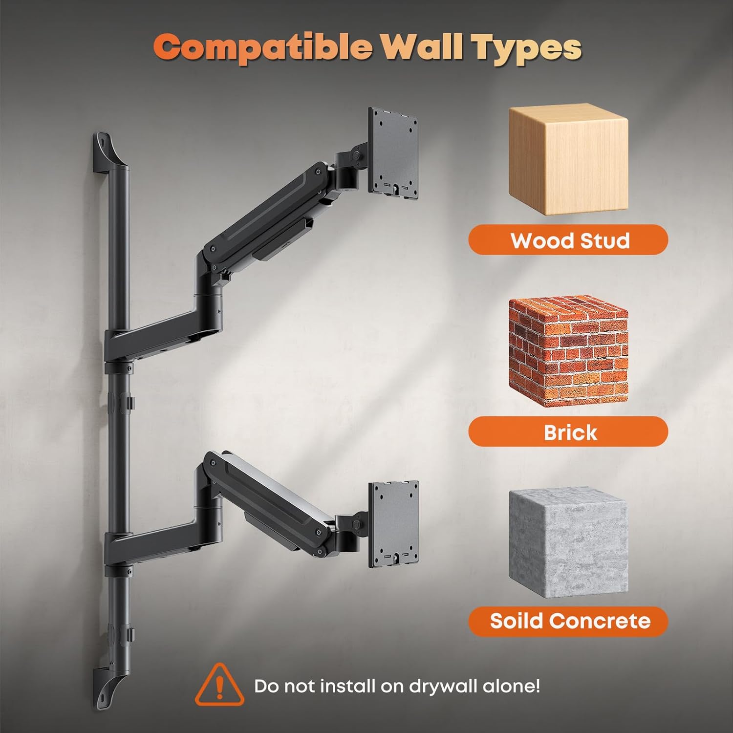 PUTORSEN Dual Monitor Wall Mount for 17-49" Ultrawide Screens,Heavy Duty Fully Adjustable Gas Spring Monitor Arm Holds 44 lbs per Arm,VESA 75/100mm,Space-Saving Desk Solution for Office &Home,Black