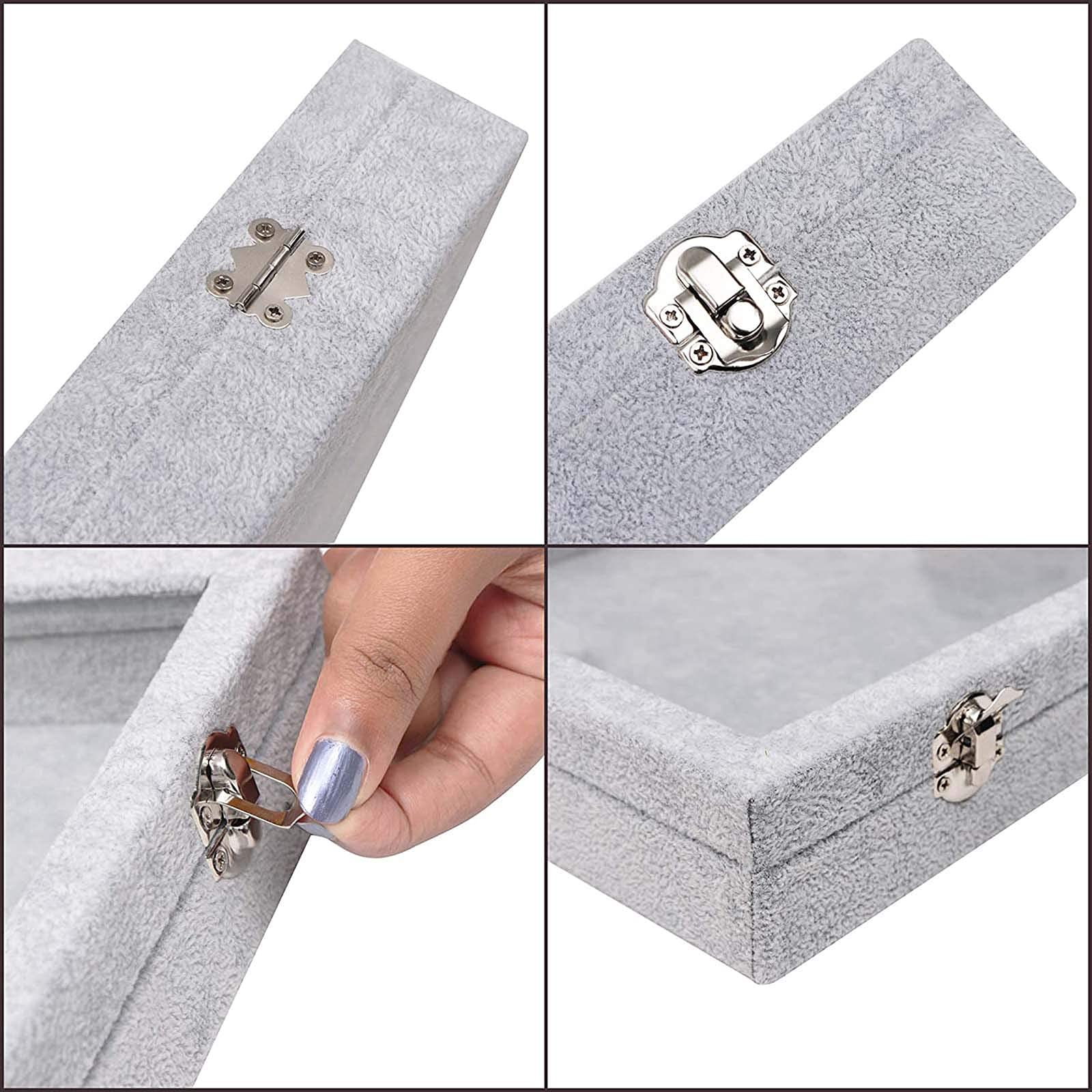 NZPOST Caja de almacenamiento para collares, caja expositora de terciopelo gris con 20 ganchos y tapa de cristal con cerradura, joyero f