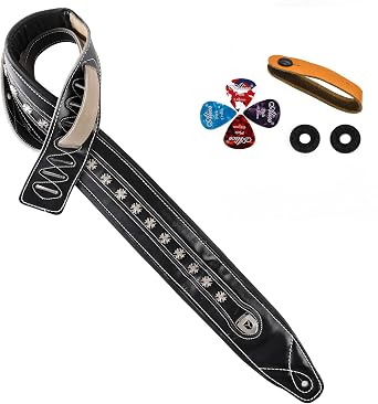 Full Grain Cowhide Leather Guitar Strap Thickened Air Cushion Padded Strap for Acoustic Electric Guitar Bass