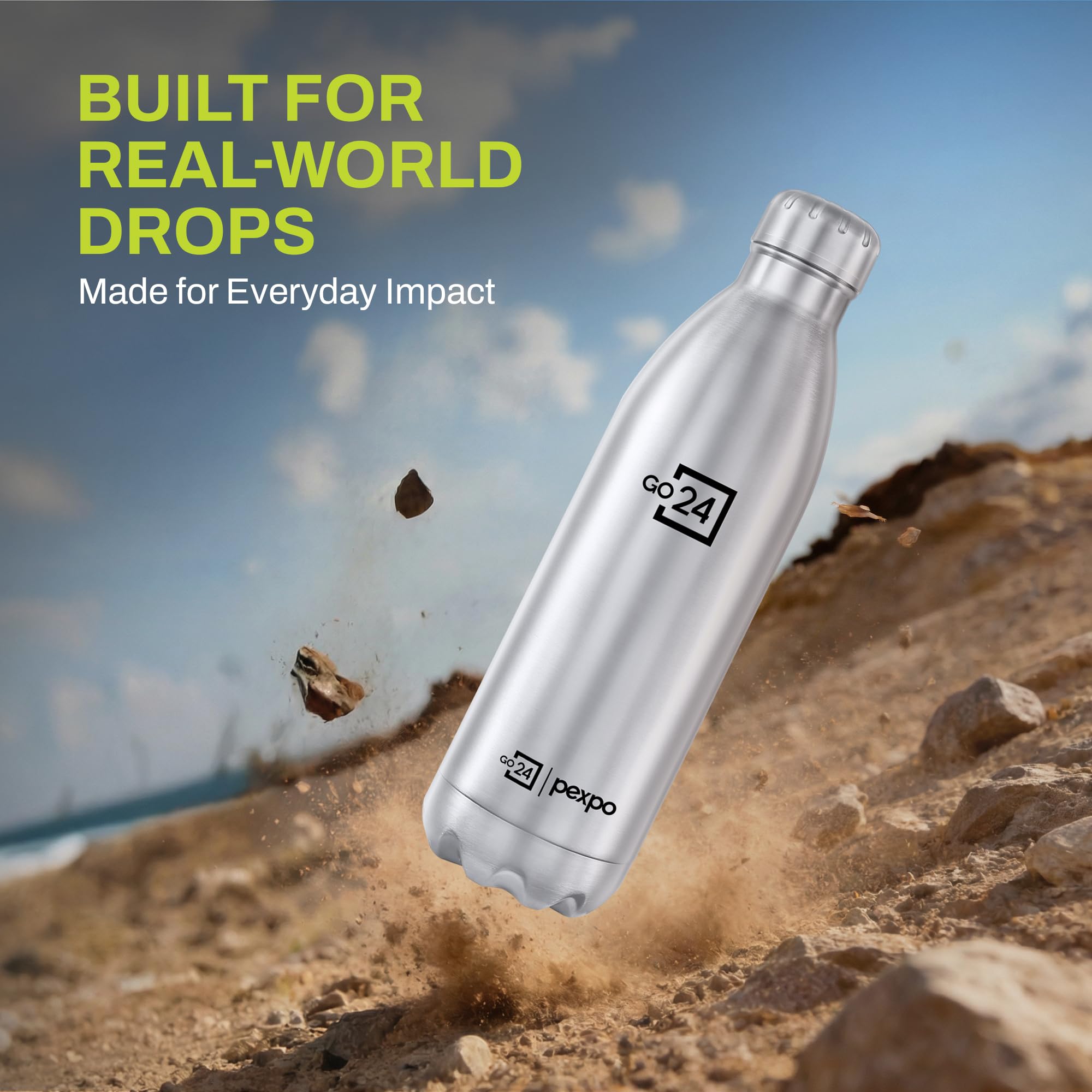 Go24 pexpo Stainless Steel Water Bottle Electro Silver 1750ml 2