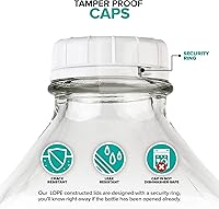 Vista 4 de Stock Your Home Botella de vidrio de medio galón con tapa (paquete de 1) jarras de 64 onzas y 3 tapas blancas, recipiente reutilizable de grado