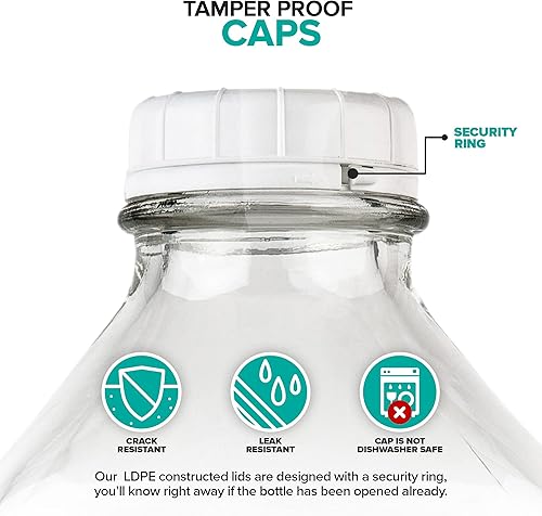 Miniatura 4 de Stock Your Home Botella de vidrio de medio galón con tapa (paquete de 1) jarras de 64 onzas y 3 tapas blancas, recipiente reutilizable de grado