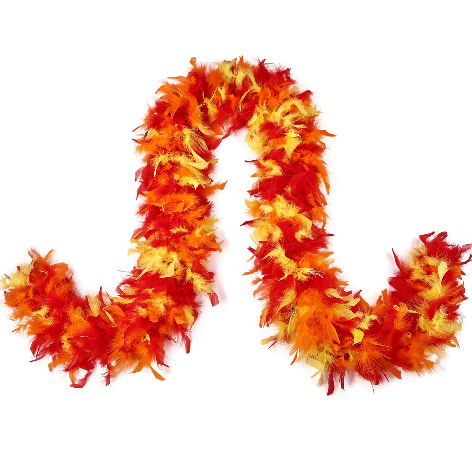 MAOFENG Chandelle Turkey Feather Boa 2 Yards 80g for Halloween Dancing Wedding Party DIY Craft Costume Decoration Feather Boa,Red Orange Yellow — image 1