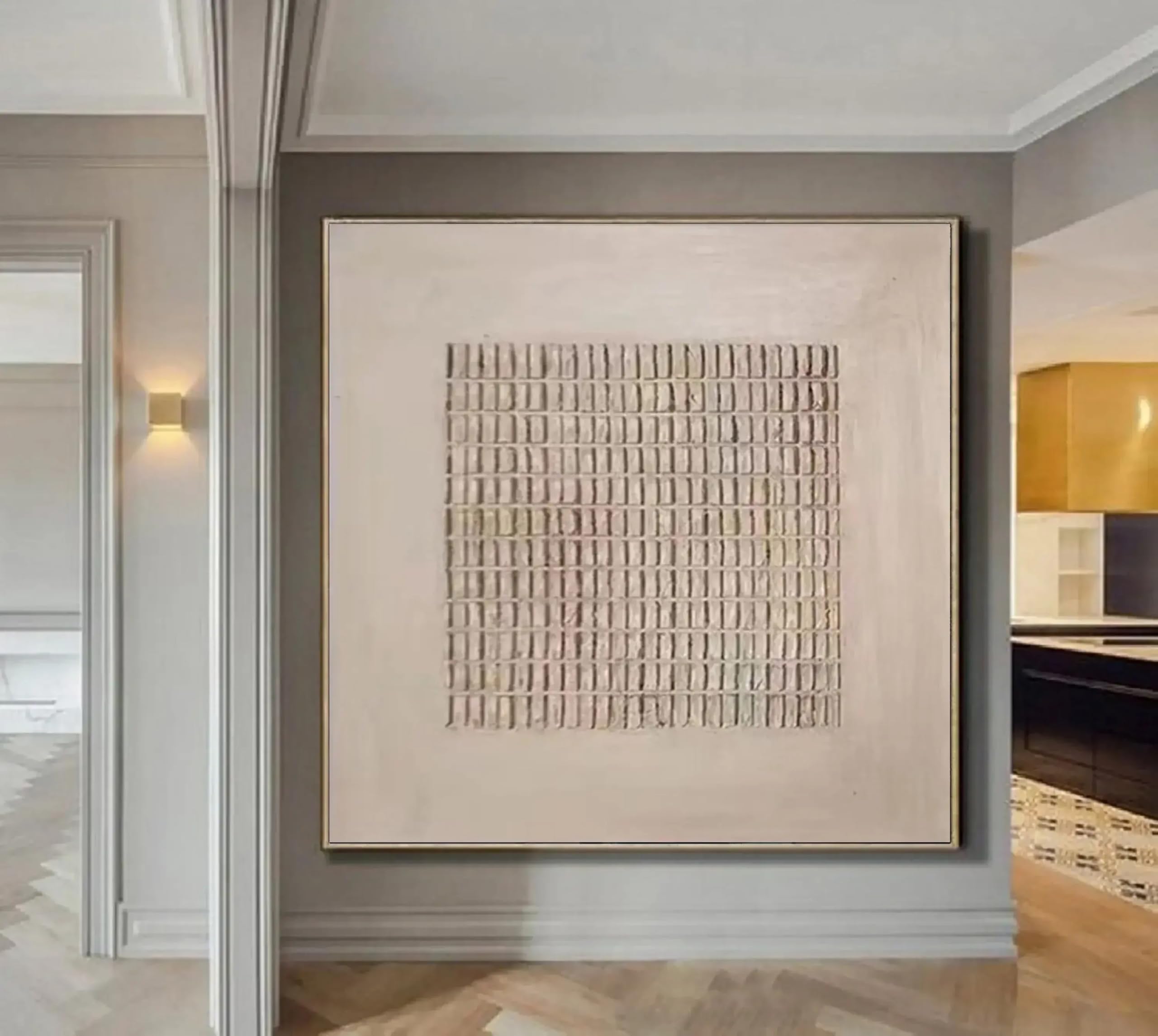 XBTYKPB Cuadro minimalista beige grande, cuadro de yeso neutro, arte mural texturizado beige, mural bohemio, lienzo wabi sabi (70 x 70 cm, con marco)