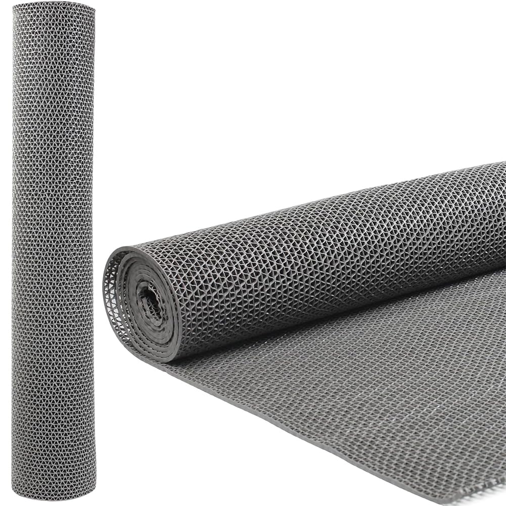 GL Non Slip Drainage Mats PVC Pool Floor Mat 0.23'' Thick Outdoor Indoor Parking Space Mat for Bathroom Garage Basement Backyard Commercial Kitchen (Gray, 3FTX10FT)