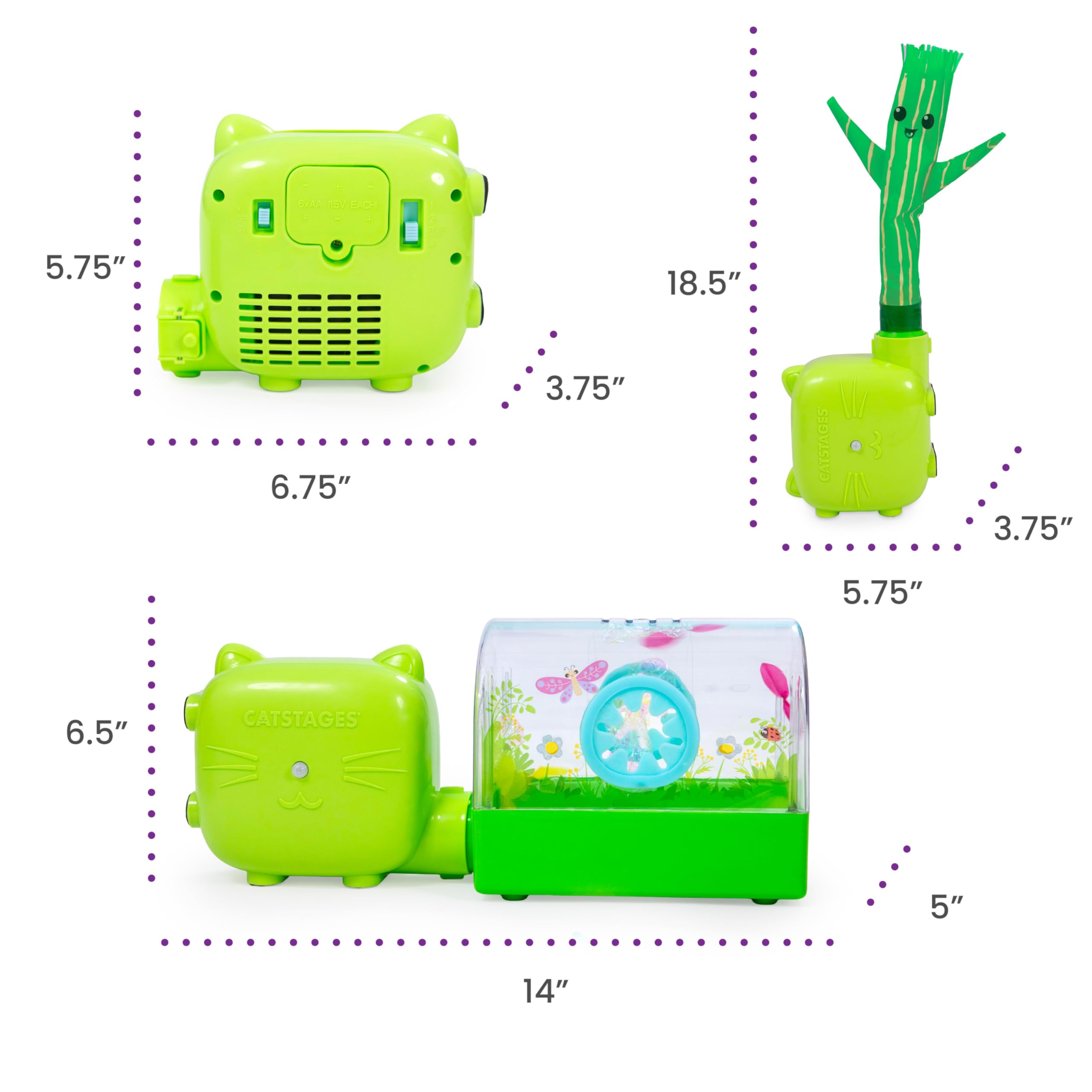 Catstages Juego de Pistola de Aire 2 en 1, Juguete para Gatos, 2 Juguetes Intercambiables, terrario y Cactus bailarín, 1 Ventilador Que Funciona con Pilas