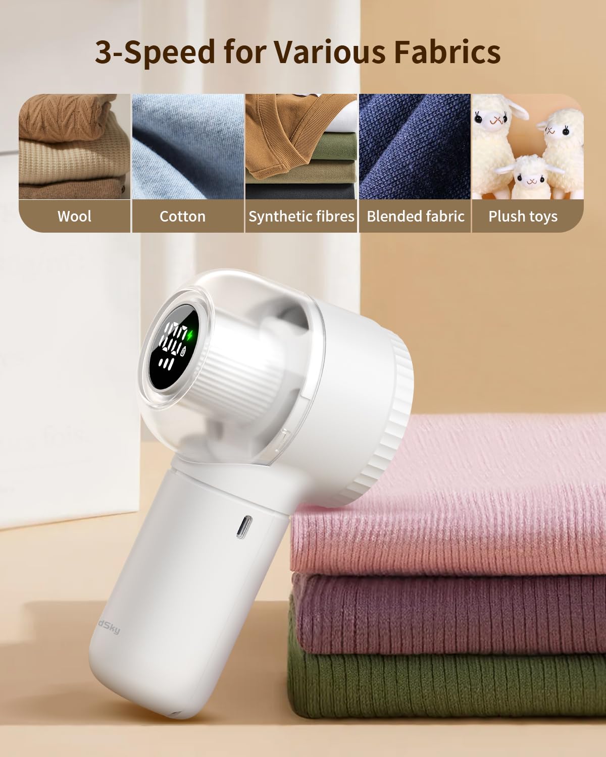 coldSky Afeitadora de tela, removedor de pelusas con cepillo, afeitadora de suéter de 1200 mAh con pantalla digital, afeitadora de pelusa de 3 velocidades, removedor de pelusas de 6 hojas para ropa,