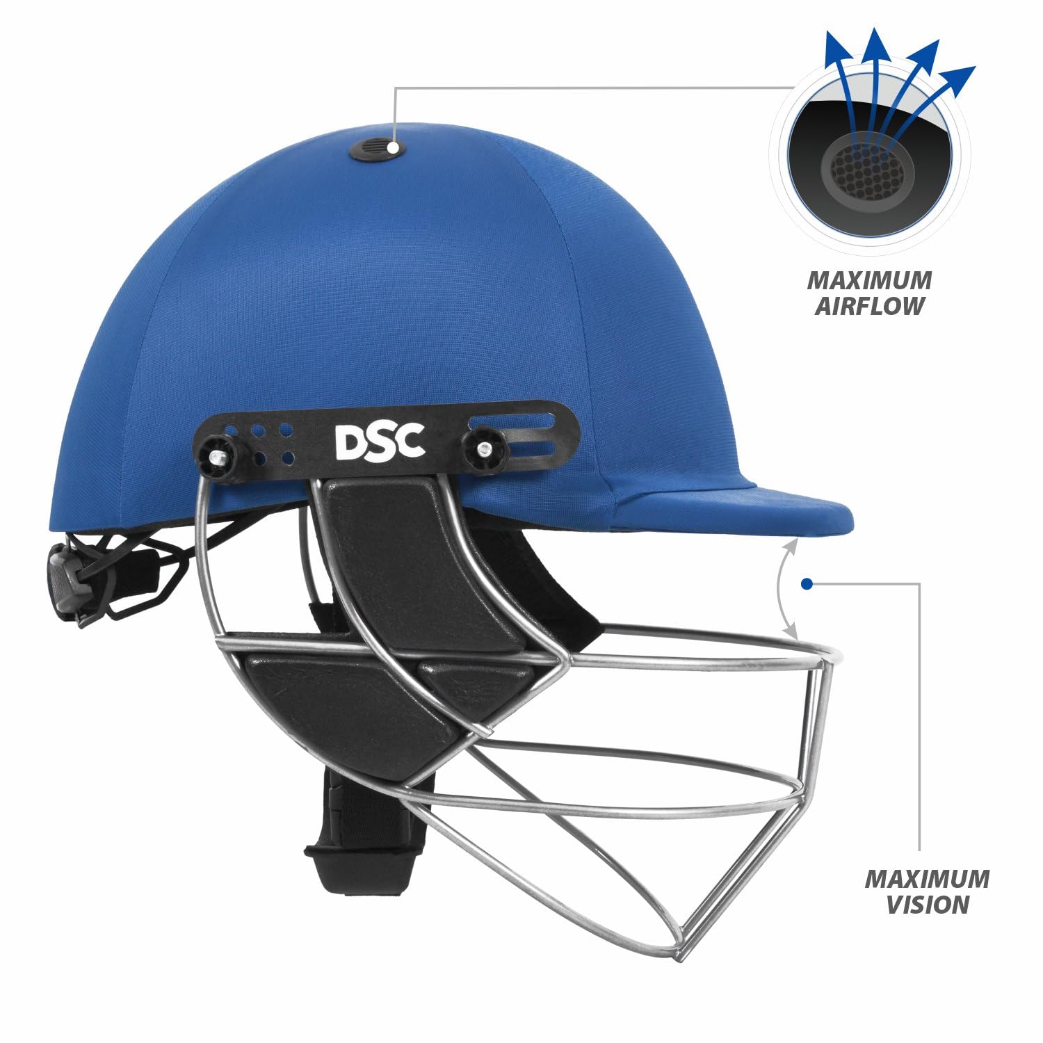 DSC DEFENDER Cricket Helmet for Men & Boys (Adjustable Steel Grill | Back Support Strap | Light Weight | size:Extra Large (Royal Blue) 1