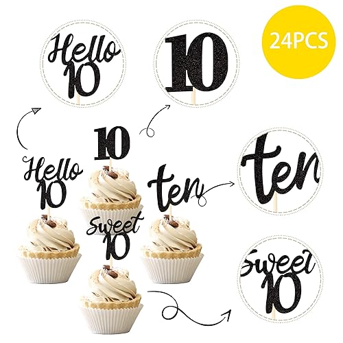 Miniatura 139 de 24 piezas de decoraciones oficiales para cupcakes de cumpleaños número 13 Hello 13 Thirteen Cupcake Picks 13th Birthday Cake Decor Supplies Black