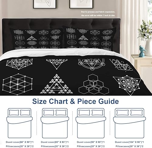 Miniatura 4 de Batmerry Juego de edredón de 3 piezas, diseño de símbolo de geometría sagrada, diseño de filosofía de alquimia, religión, impreso, 100% algodón,