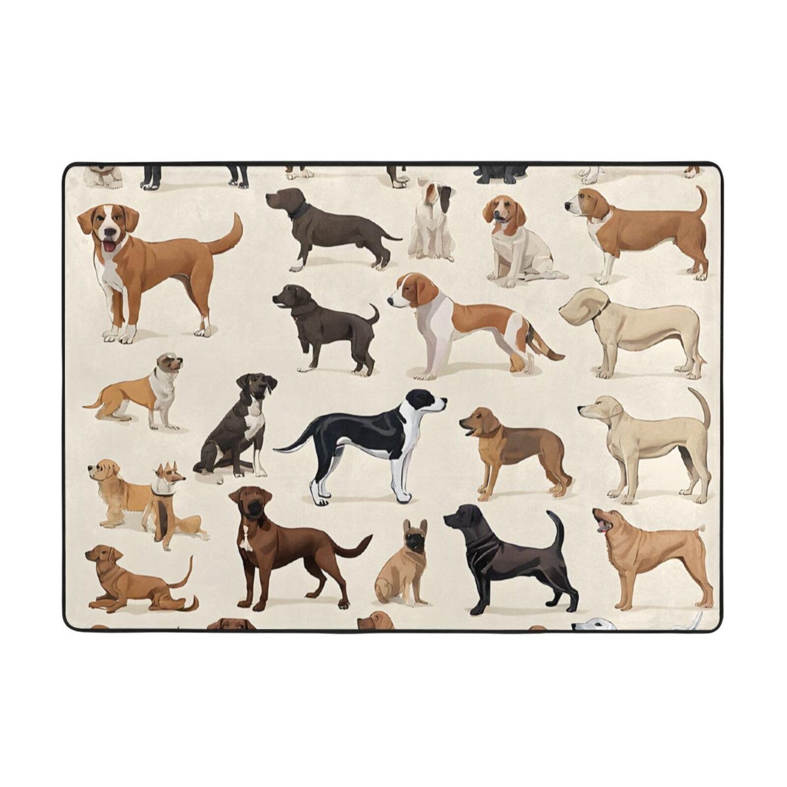 Dog Breed Print Living Room Anti Slip and Absorbent Carpet, Indoor Bedroom Bed Floor Mat, Ultra Soft Washable Carpet 80x58 in