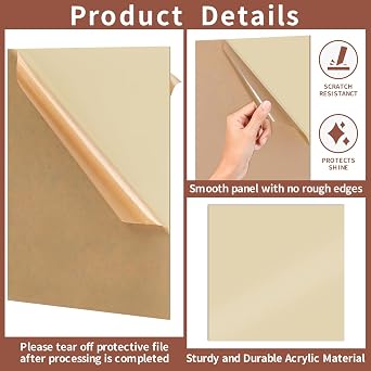 1/8 Thick 8 x 8 inch Acrylic Sheets - 4 Pack Plexiglass Sheets for Creative DIY Projects Laser Cutting Engraving UV Printed Signs Crafts Badges, Beige