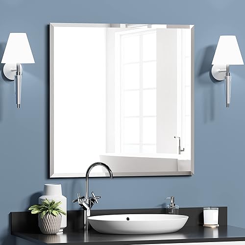 KOHROS Vanity Mirror Frameless Square Mirror, 24" x 24" Bathroom