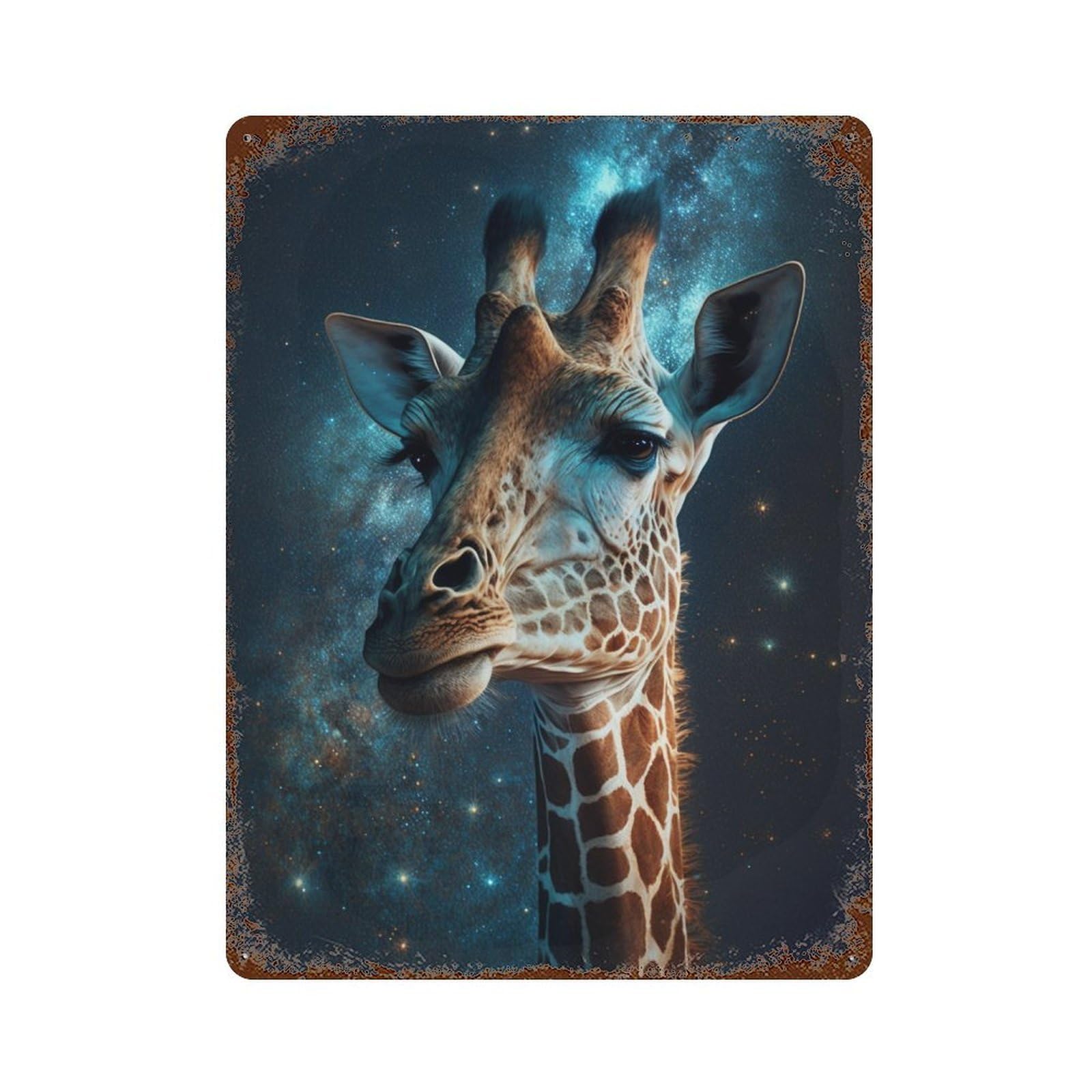 Giraffe in Space-10 Retro Metal Sign 15.7"x11.8", Shabby Chic Decor for Bistro, Counter And Cafe Decor