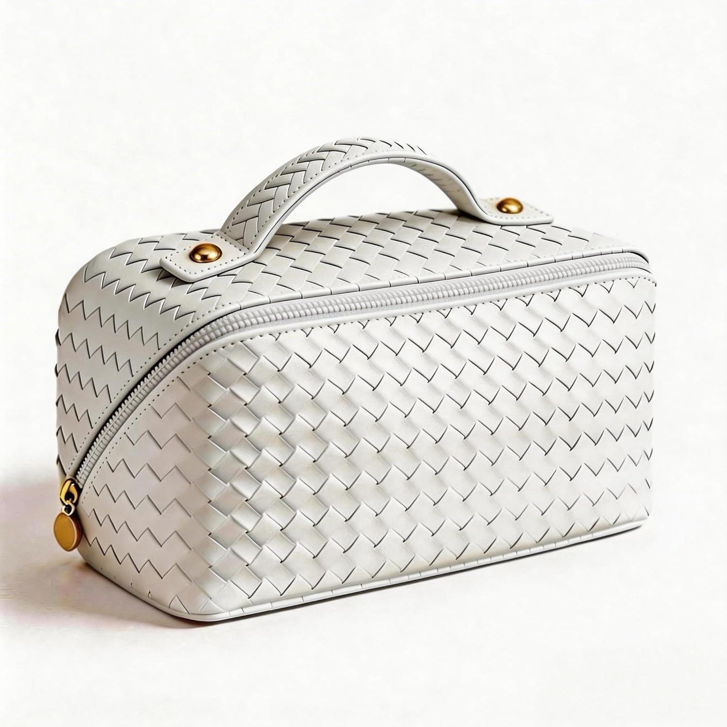 Travel Makeup Bag for Women: Large Capacity Waterproof PU Leather Case Easy to Care Open Flat Portable Pouch Cosmetic Make Up Toiletry Organizers for Travel Essentials (White)