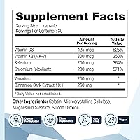 Vista 3 de CinnaChroma Cápsulas – Suplementos de canela con extracto 10:1, cromo, vanadio, selenio, vitamina D3 y K2 – Bloqueador natural de azúcar – 30