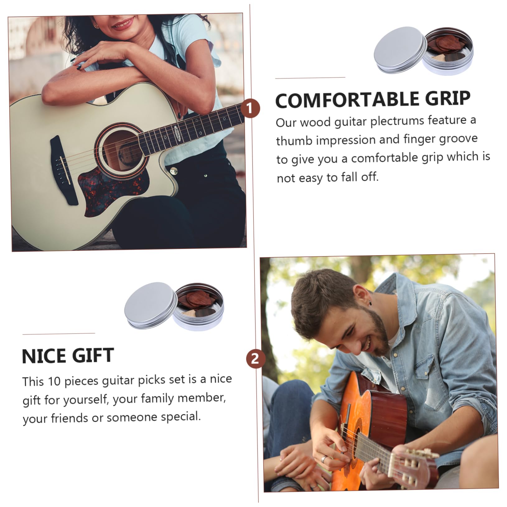 10 Pezzi Plettri per Chitarra in Legno con Sgocciolatore per Dita, con Astuccio Porta Plettri