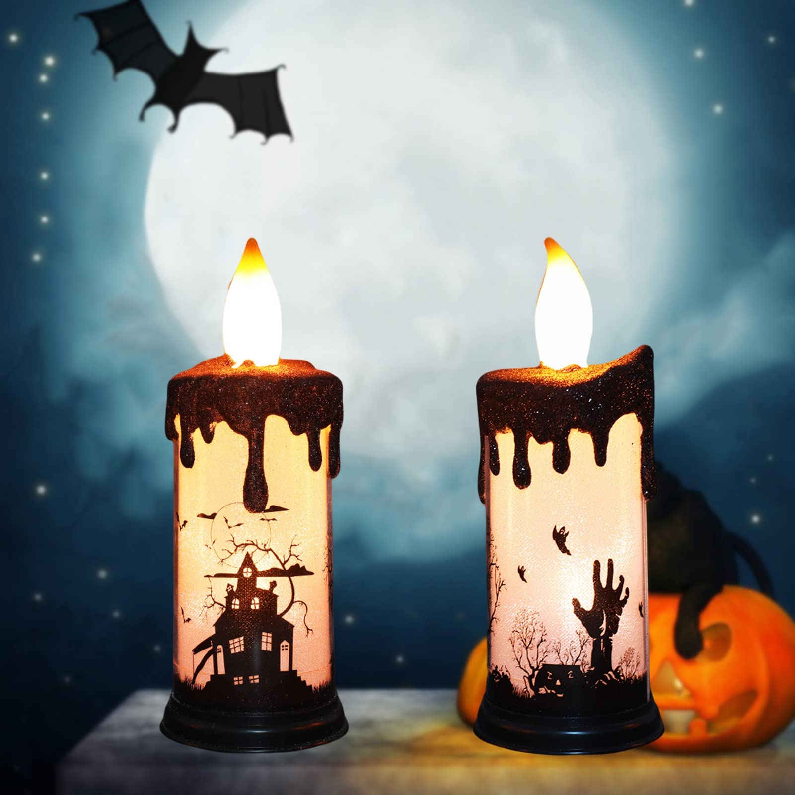 Candela senza fiamma di Halloween con timer da 6 ore, candela a LED in vera cera