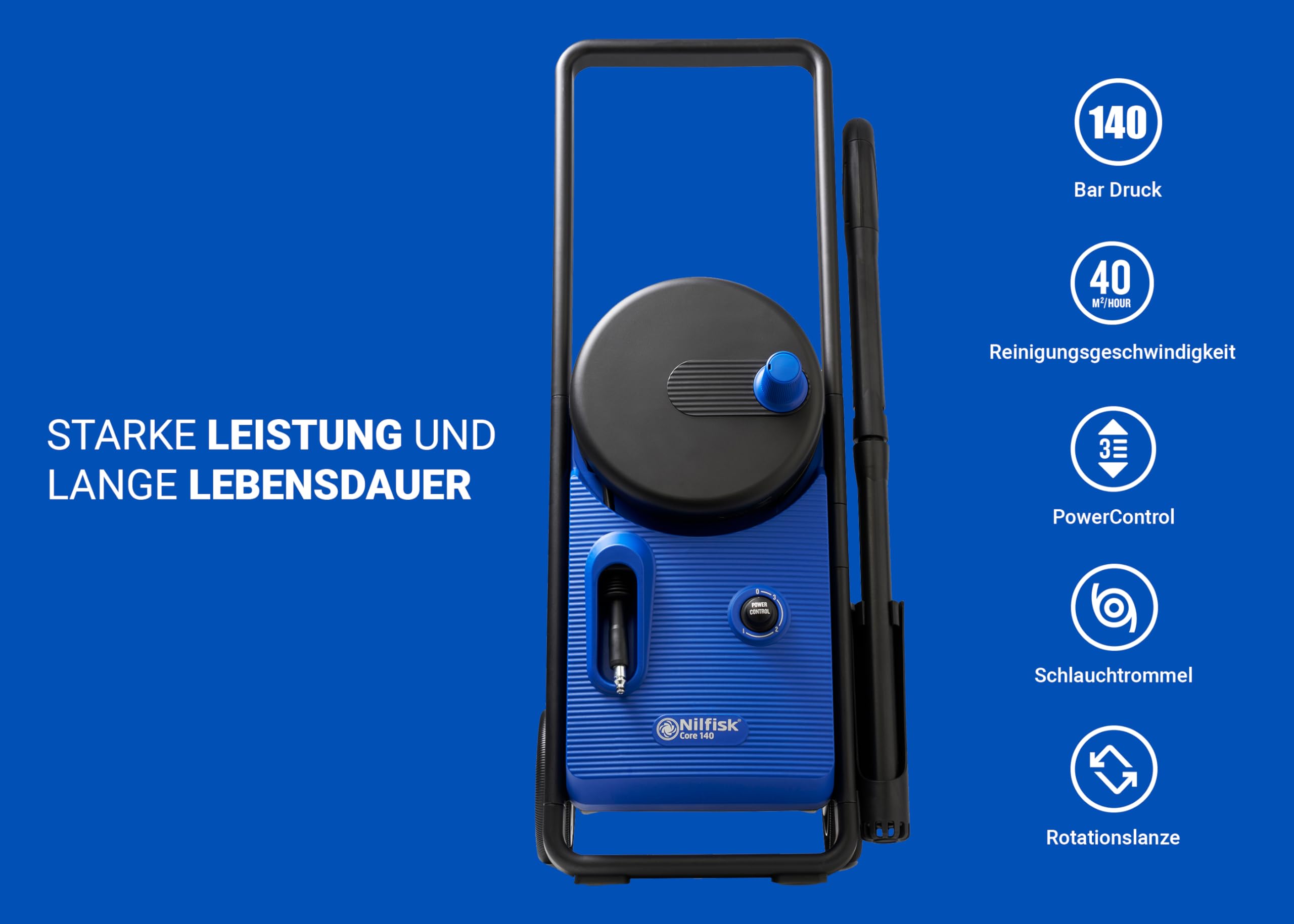 Nilfisk Hochdruckreiniger Core 140 Bar Druck mit PowerControl - Pressure Washer Für Terrassen, Werkstätten und Autos (1800 W)
