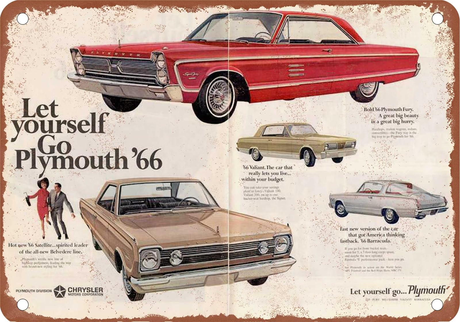 Miaomansenstore Metal Sign - 1966 Plymouth Vintage Ad 01 - Old Retro Rusty Look Home Decor