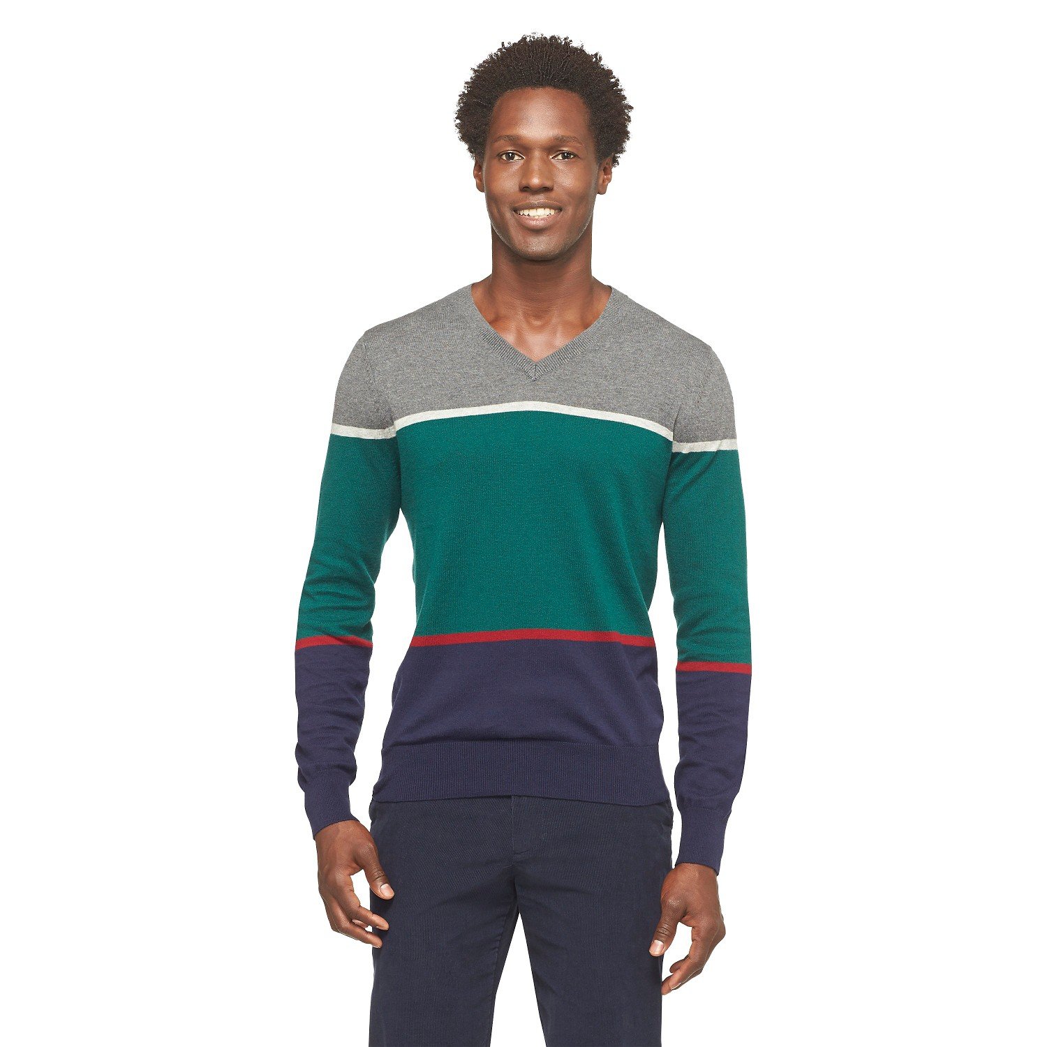 Striped V-Neck Sweater beach glass blue 