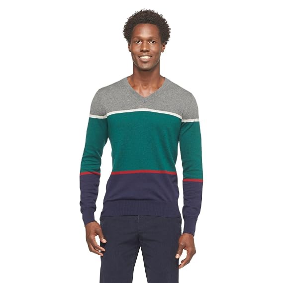 Striped V-Neck Sweater beach glass blue 