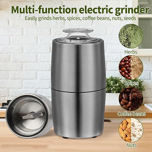 Miniatura 3 de Molinillo de especias, molinillo de café, molinillo eléctrico de hierbas de 200 w, configuración de cuerpo y cuchilla de acero inoxidable, con