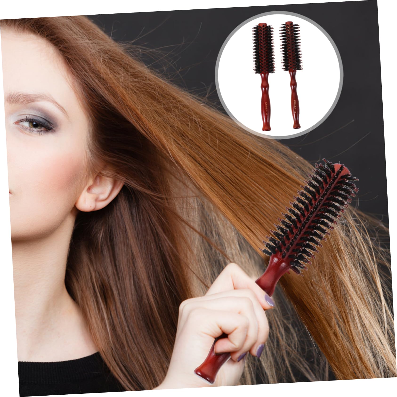 Rundkämme Braune 2 Stück mit Wildschweinborsten Ergonomischer Griff zum Stylen und Trocknen von Haaren Naturhaarbürste für Damen