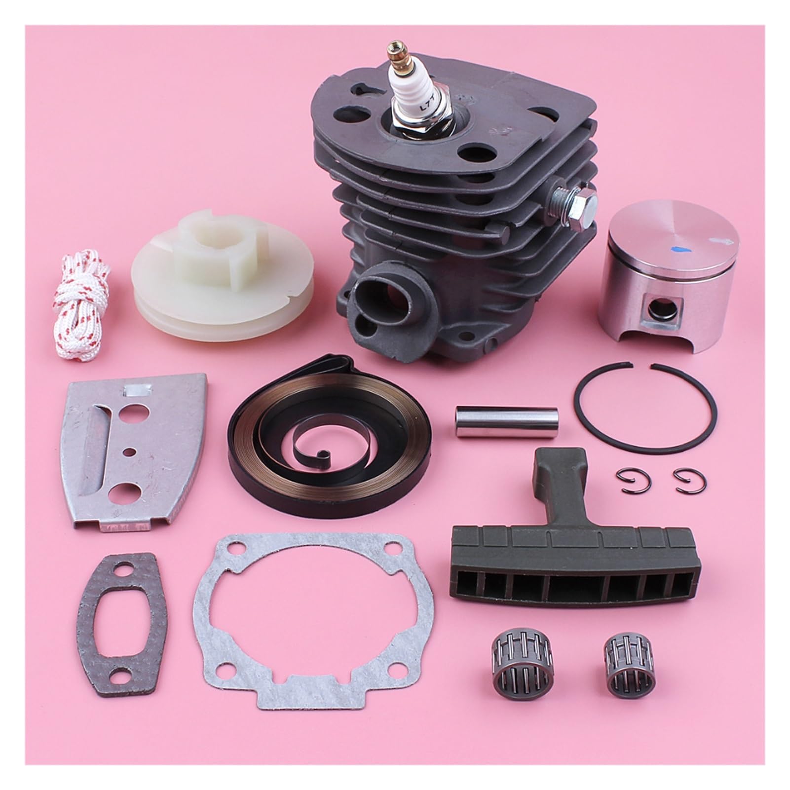 Kit de pistón de Cilindro de 46 mm, polea de Arranque de Retroceso, Resorte, Mango, Cuerda de Agarre, Apto for Motosierra 55 51, Repuesto