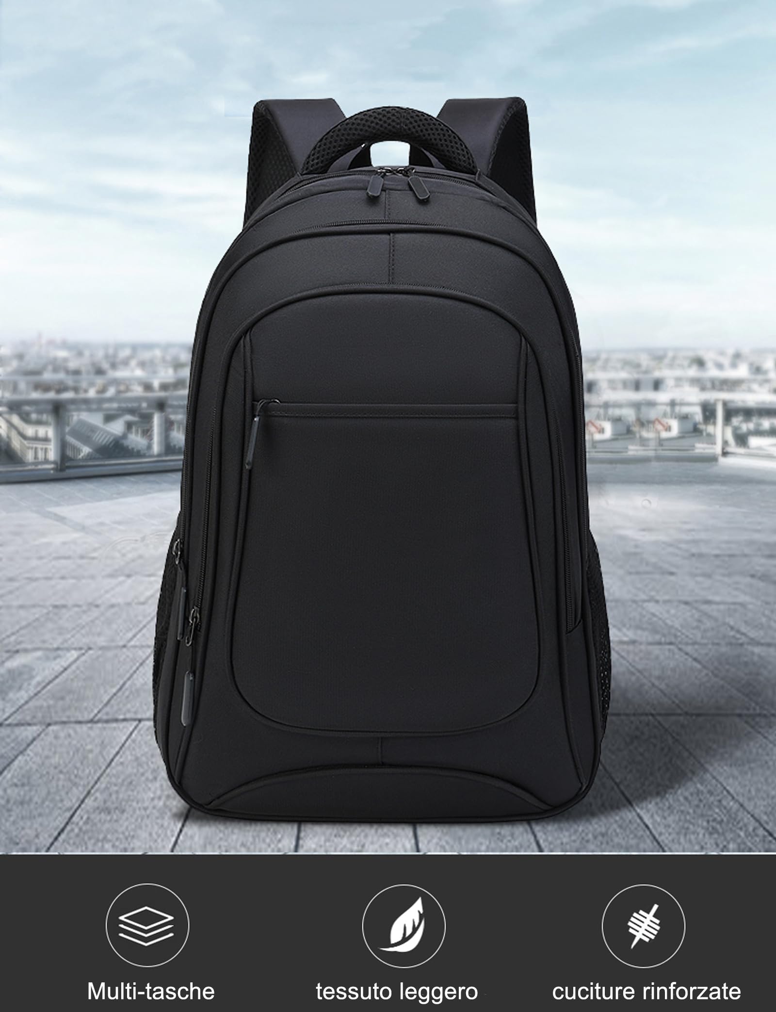 Zaino Grande per Viaggio Scuola Sport Lavoro 33x18x50 cm 30 Litri da Uomo Donna Unisex Sportivo Trekking Escursione Nero km27