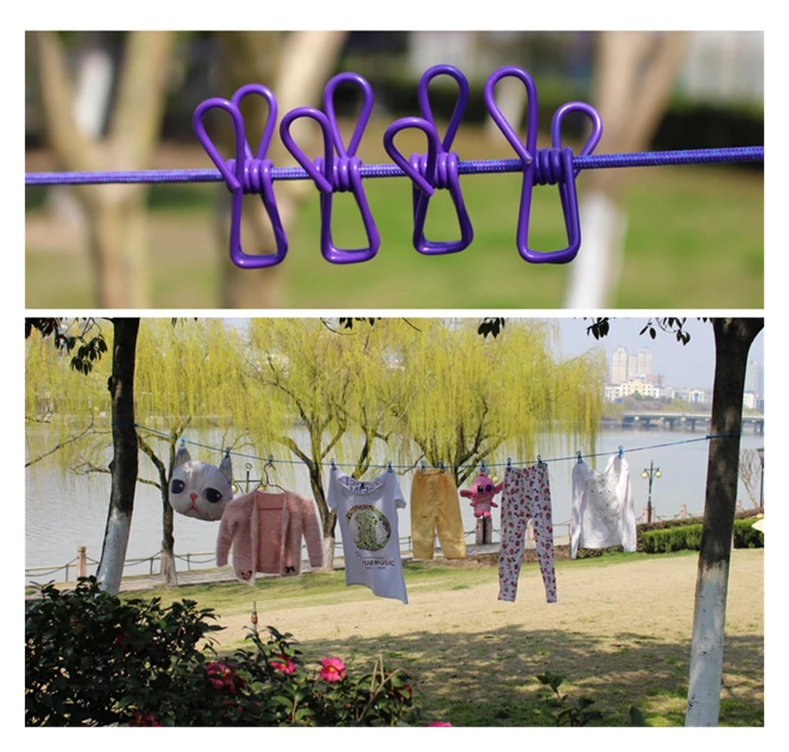GXNRHG Wäscheleine für den Außenbereich, elastische Wäscheleine mit Reisen, Camping, Zuhause, tragbarer Kleiderständer, Wäschetrocknungsleine für den Hinterhof (schwarz)