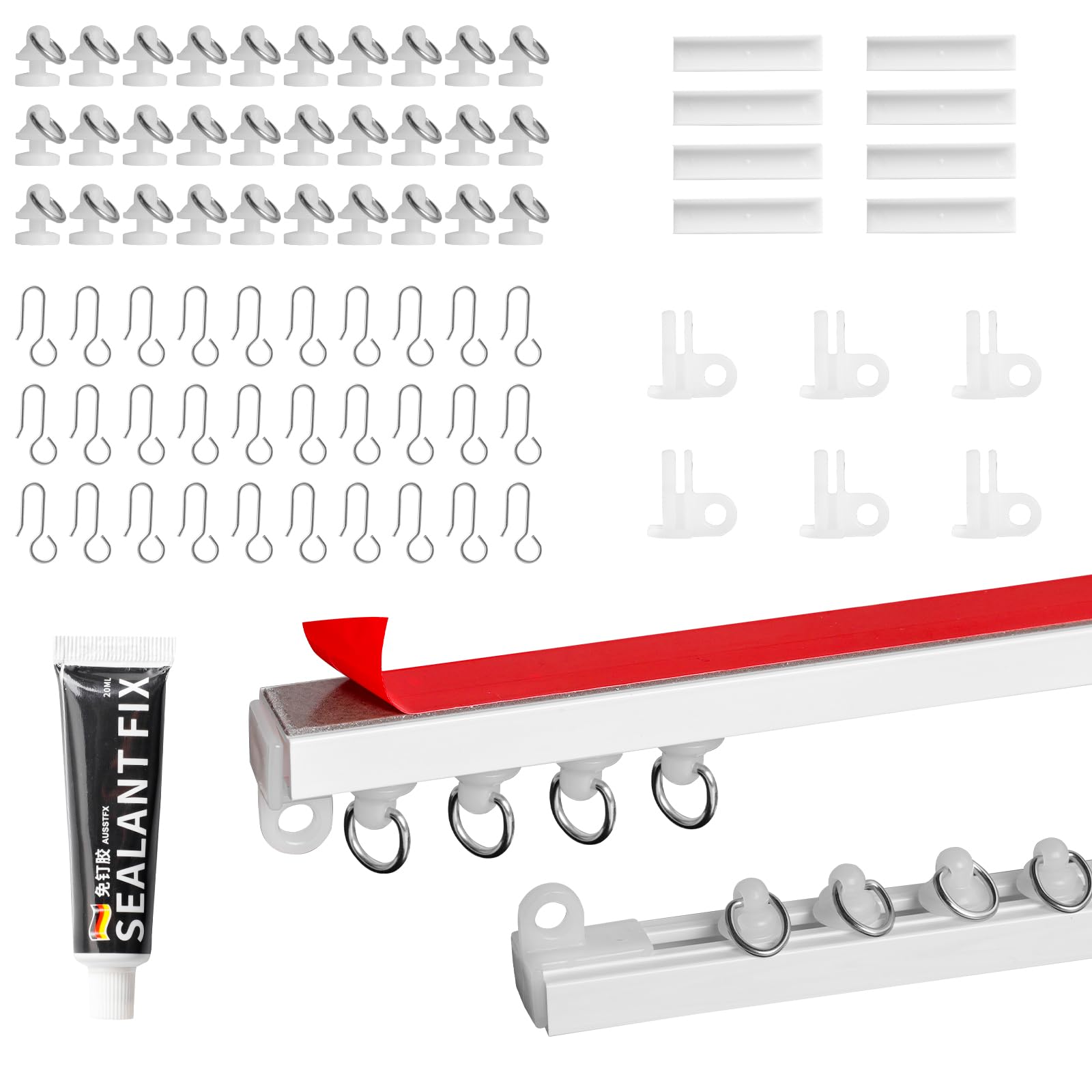 Binario Tenda Soffitto Autoadesivo, 9 * 33cm/300cm Soffitto Tenda Track Kit, Monte Soft Finestre Binario per Divisore per Stanze, Camper, Tende da Doccia, Camere da Letto e Finestre