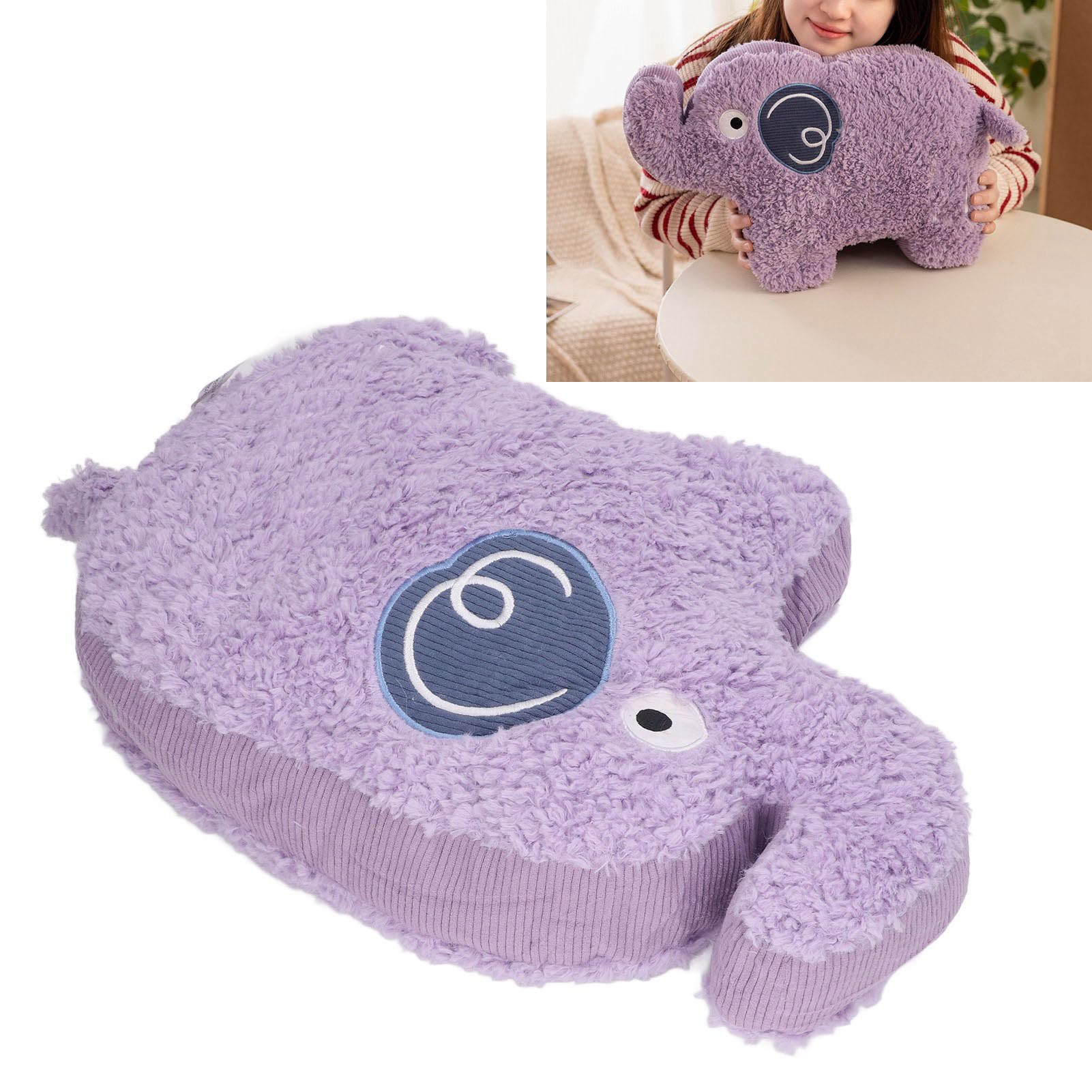 Srliya Elephant Pillow Cartoon Purple 17.7in Soft Skin Friendly Multi Purpose Elephant Plush Toy for Family Office Bedroom - Image 3