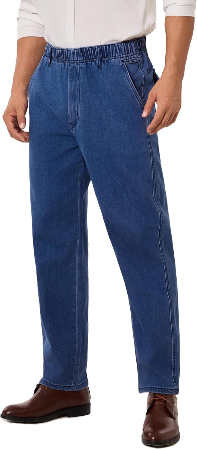 voeeron Pull On Elastic Waist Jeans for Men Full Elastic Waistband Loose Fit Denim Pants Easy Wear for Seniors - Image 3