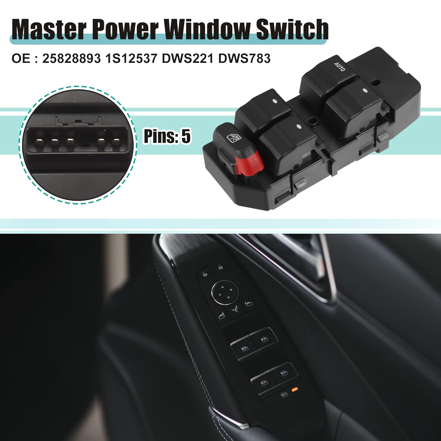 ACROPIX Front Left Driver Side Master Power Window Switch Fit for Chevrolet Impala - Pack of 1 Black