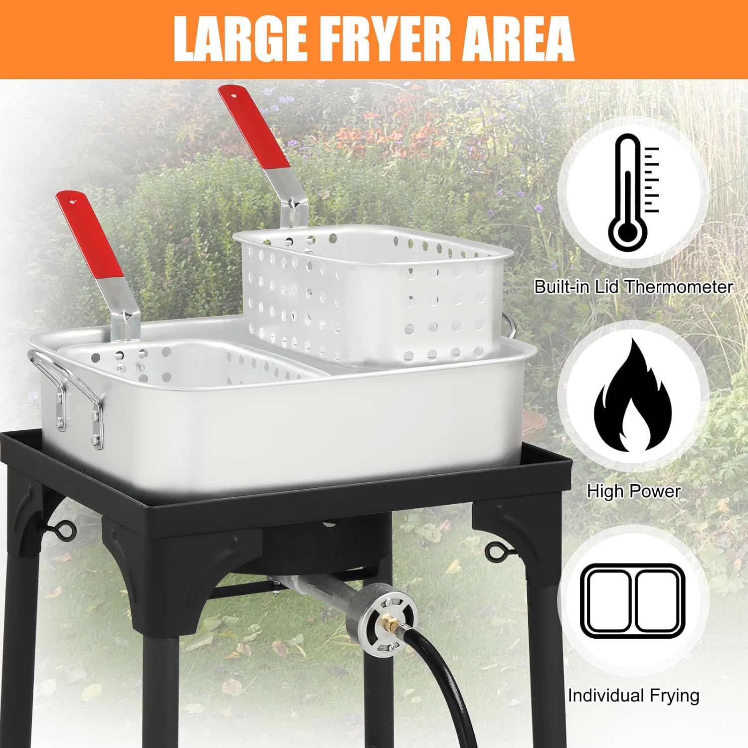 Outvita 18Qt Deep Fryer Pot, Aluminum Deep Fryer Pot with 58,000 BTU Propane Gas Burner, 2 Baskets & Thermometer for Outdoor Fry Cooking
