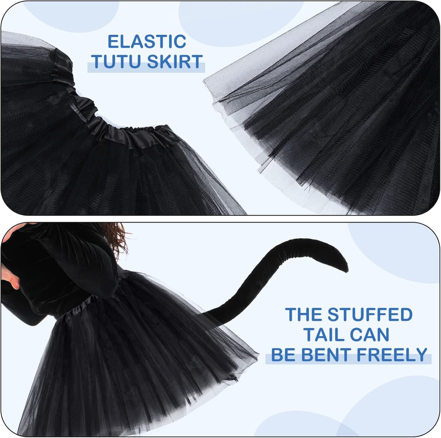 Miniatura 5 de KALLORY Conjunto de disfraz de gato de Halloween, diadema de orejas de gato, corbatín, media falda tutú, accesorios de cosplay para mujeres (negro)