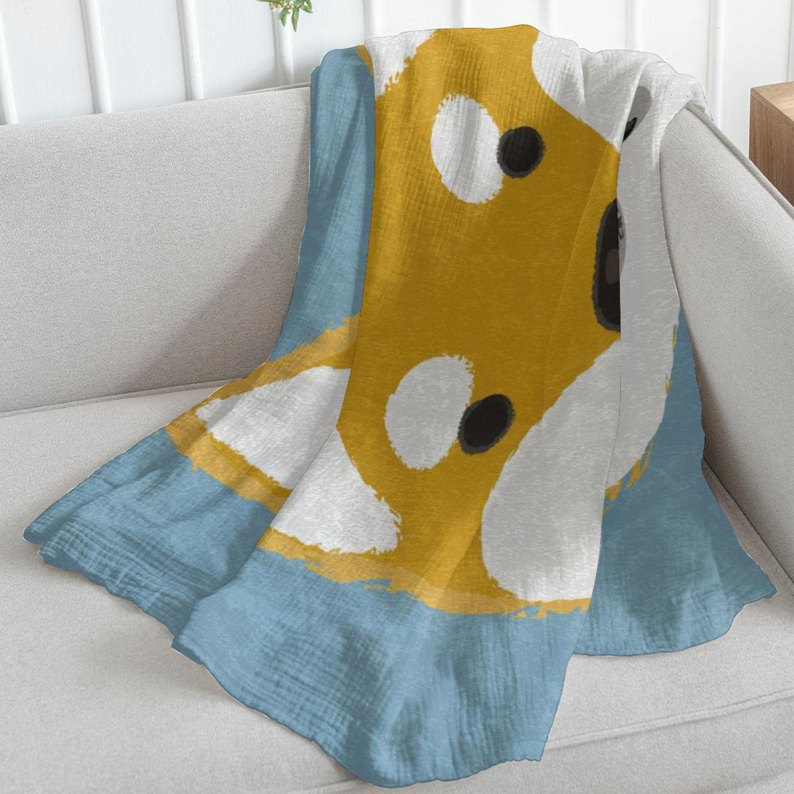 Manta de forro polar para sofá, sofá o cama, manta suave y acogedora para perro corgi galés, fondo azul