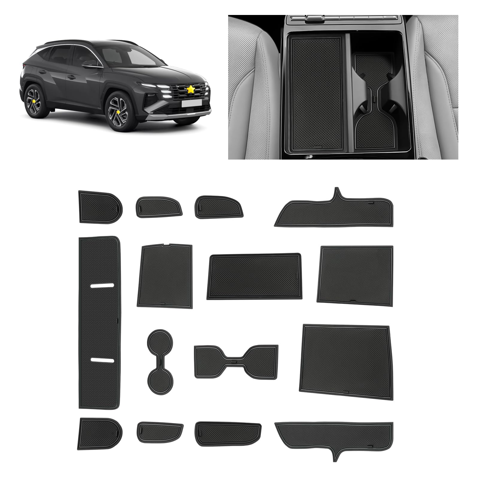 SKTU Door Slot Mat for 2025 2026 Hyundai Tucson Accessories Door Groove Gate Pad 15Pcs Fit 2025 2026 Hyundai Tucson Limited Door Compartment Cup
