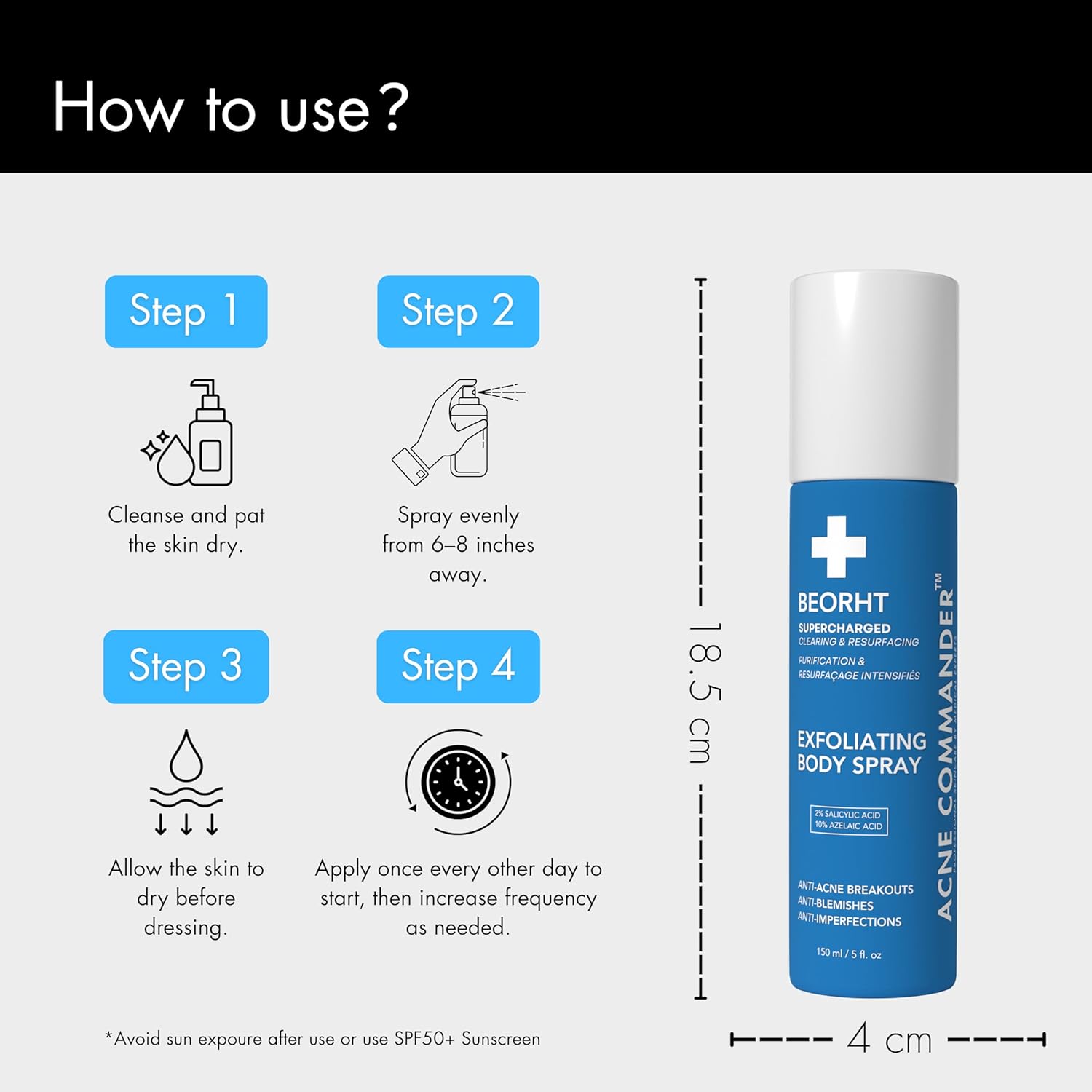 Acne Body Spray for Back & Chest – Exfoliating Body Mist for Breakouts & Blemishes – Daily Clarifying Spray for Men & Women