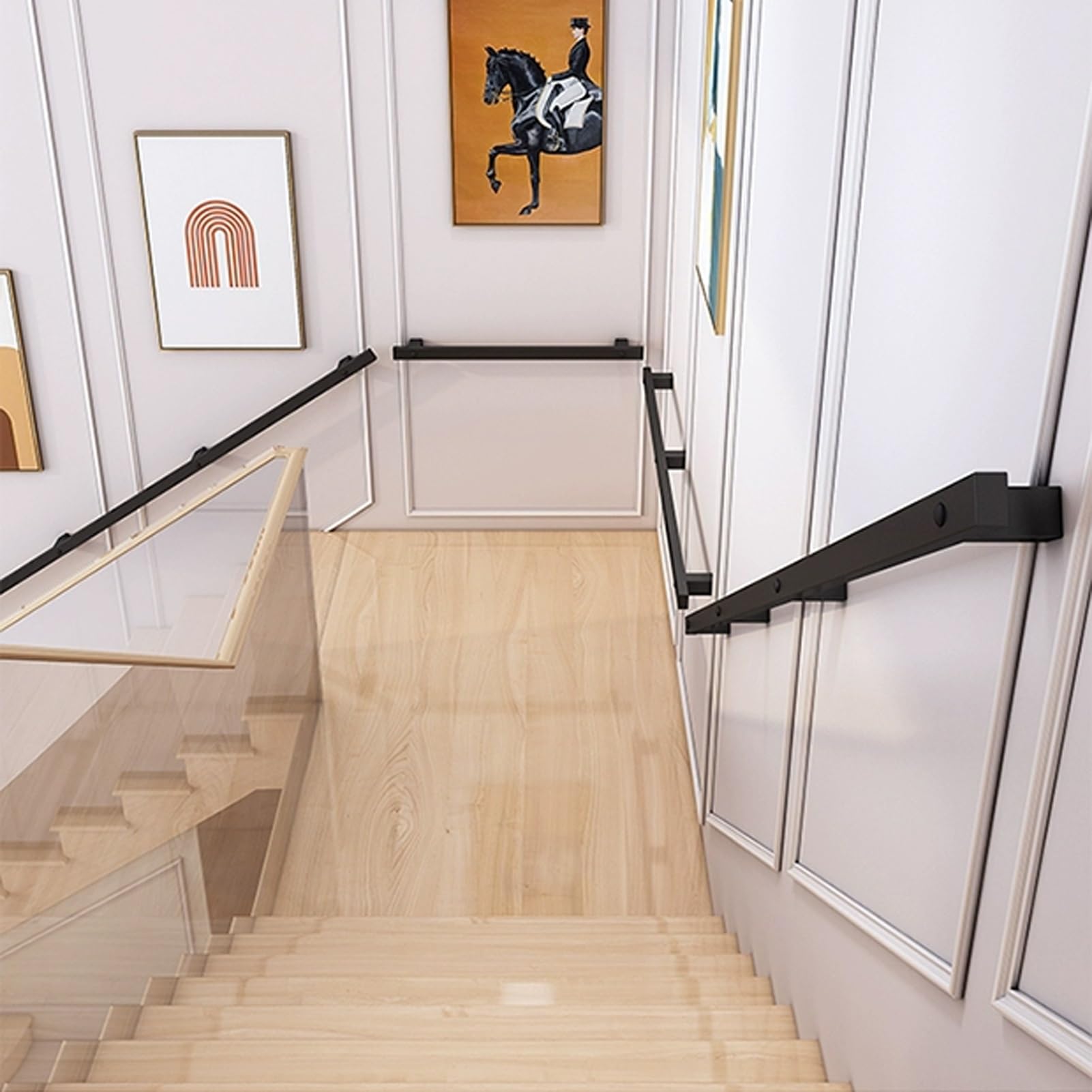 Rampe d'escalier en métal noir 150 cm pour marche extérieure et villa loft