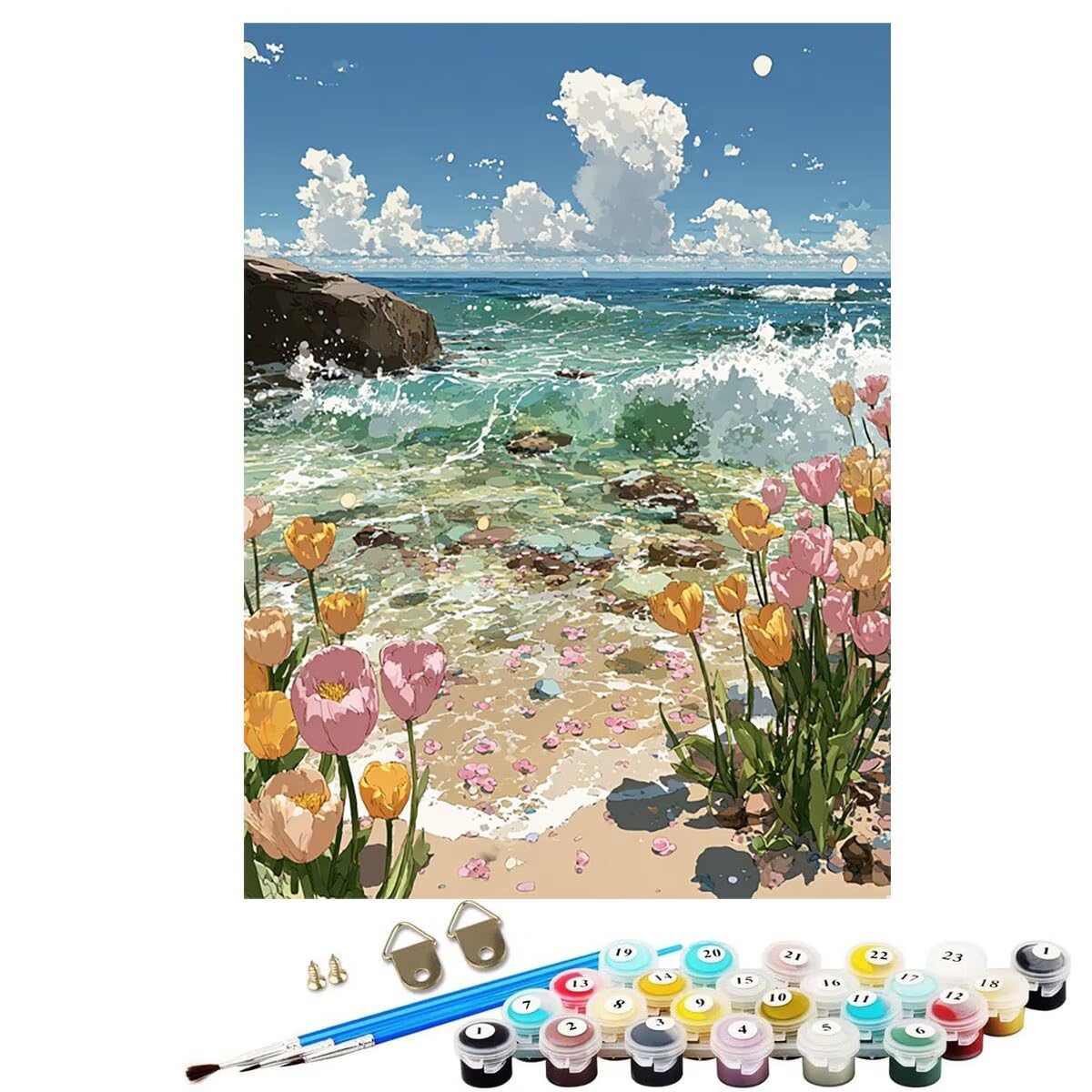 Landschaft Blume Malen Nach Zahlen Erwachsene, Paint by Numbers Adult Anfänger Kreativ Set für, Heimwerk Malen Nach Zahlen Kinder, Pinsel und 36 Acrylfarbe Als, für Deko Wohnzimmer 60 x 80 cm BJHWK234