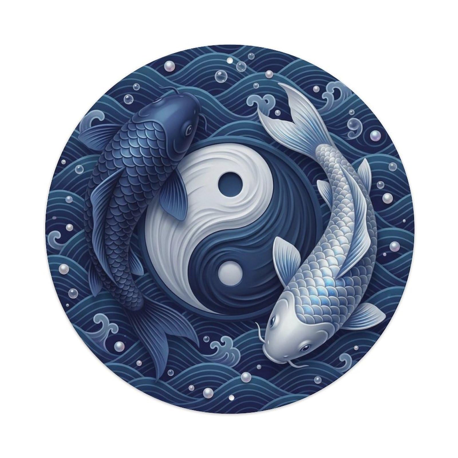 Olyhtr 8X8inch Classic Style Yin Yang Koi Energy Ocean Water Japanese Metal Tin Sign