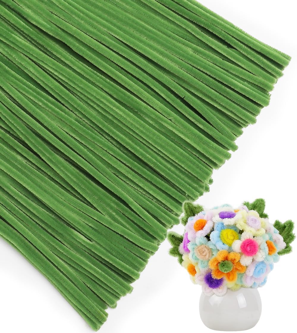 SHOPIVAAN® Multicolor Thick Pipe Cleaners for DIY Craft Flowers – 8mm Fuzzy Chenille Stems for Flower Making, Creative School Projects, Kids Craft Supplies, Home & Party Decor (Leaf Green)