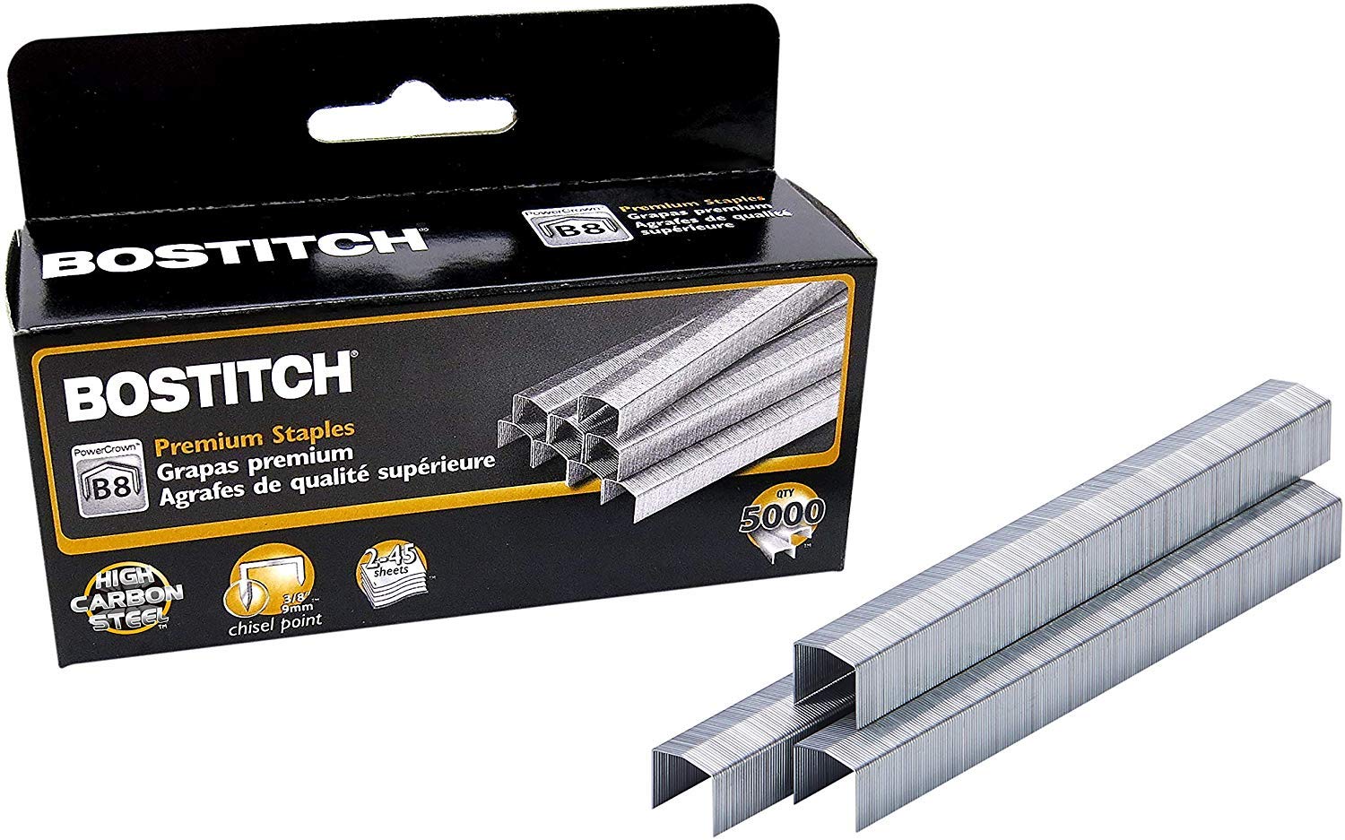 Bostitch B8 PowerCrown Staples, 0.375 Inch Leg, 45 Sheet Capacity, 5,000 Per Box (STCR21153/8) (5)