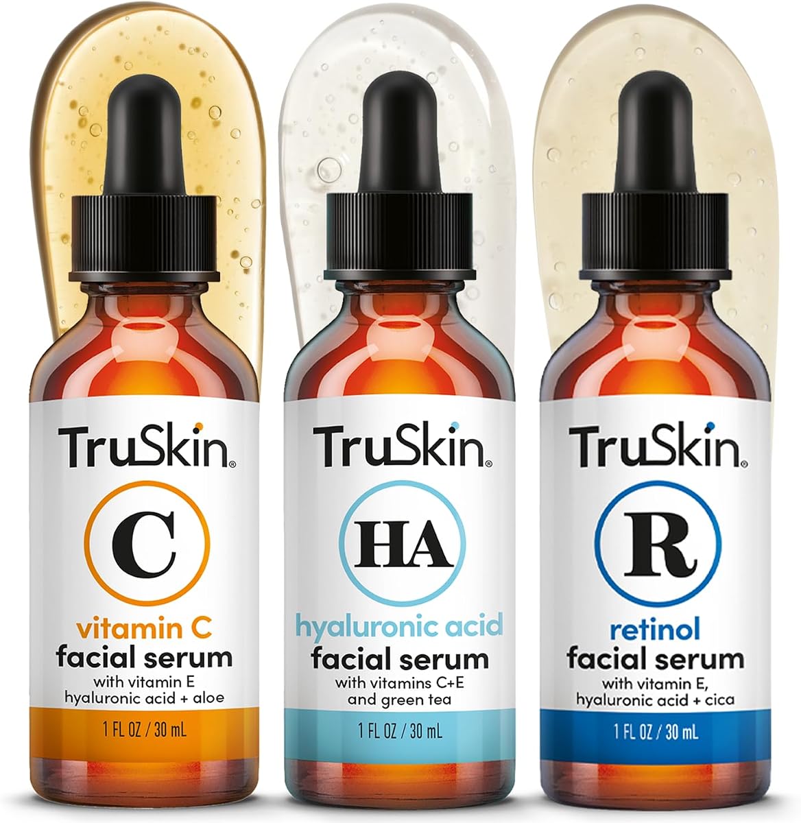 Serum Trio with Vitamin C, Retinol & Hyaluronic Acid, 1 fl oz Each | Complete anti aging AM, PM & all-day skincare routine with coordinated serums to brighten, smooth & hydrate skin