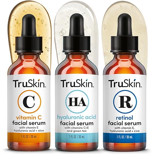 TruSkin Face Serum Trio – Vitamin C, Retinol & Hyaluronic Acid Anti-Aging Serums for Face – AM, PM & All-Day Skincare Routine – Brightening, Smoothing & Hydrating Facial Serums, 1 fl oz Each